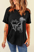Black Howdy Western Cow Embroidered O Neck T Shirt
