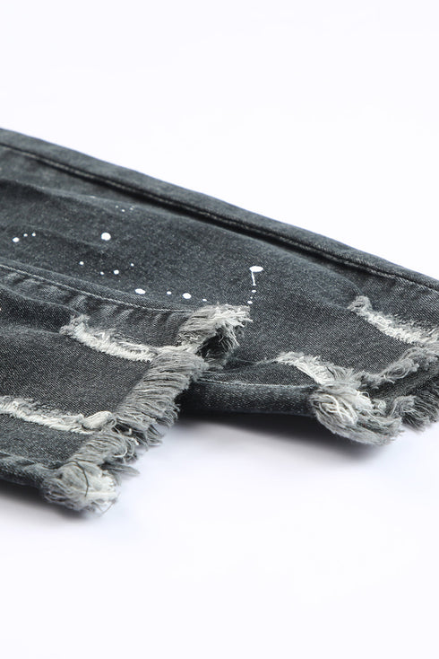 Black Ink Splash Distressed Skinny Jeans