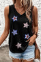 Black July 4th Sequin Star Patched V Neck Tank Top