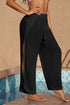 Black Lace Trim Along Split Leg Beach Cover Up Pants