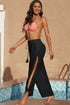 Black Lace Trim Along Split Leg Beach Cover Up Pants