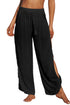 Black Lace Trim Along Split Leg Beach Cover Up Pants