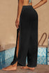 Black Lace Trim Along Split Leg Beach Cover Up Pants