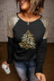 Black Leopard Christmas Sequin Patchwork Long Sleeve Top