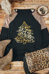 Black Leopard Christmas Sequin Patchwork Long Sleeve Top