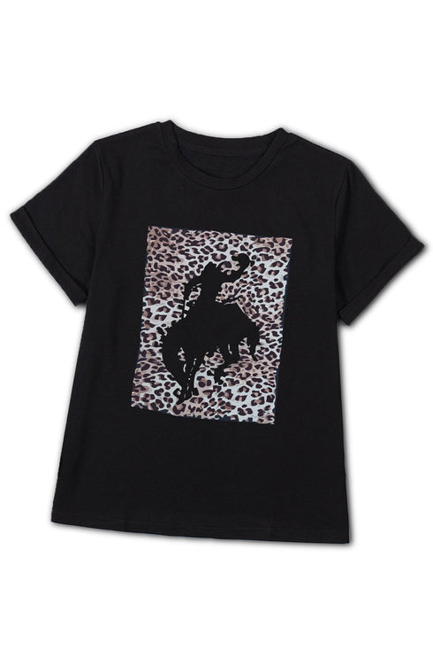 Black Leopard Hollowed Cowboy Graphic T-shirt