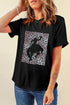 Black Leopard Hollowed Cowboy Graphic T-shirt