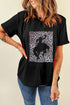 Black Leopard Hollowed Cowboy Graphic T-shirt