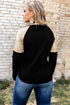 Black Leopard Letter Print Sequin Patchwork Long Sleeve Top