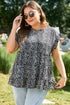 Black Leopard Print Ruffled Short Sleeve Keyhole Back Tiered Flowy Plus Size Blouse