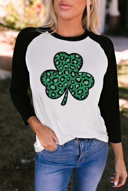 Black Leopard Spotted Clover St Patric T Shirt