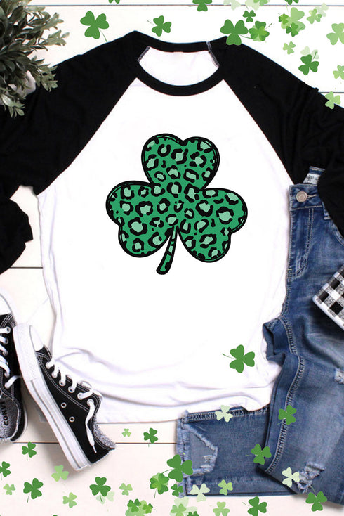 Black Leopard Spotted Clover St Patric T Shirt