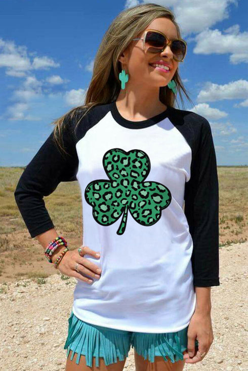 Black Leopard Spotted Clover St Patric T Shirt