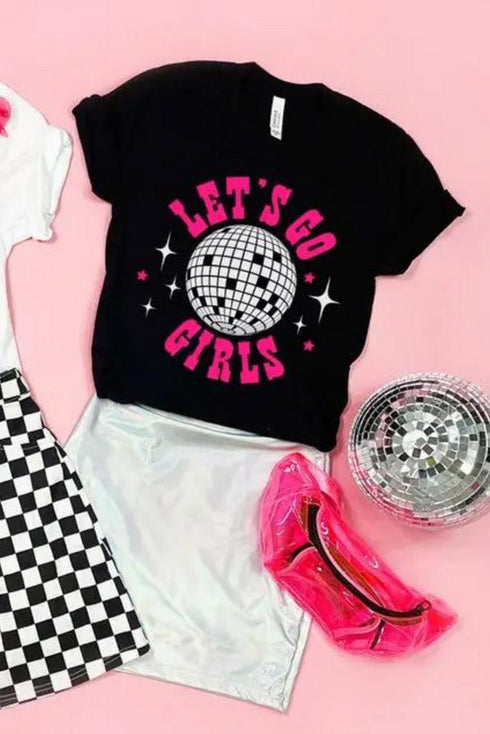Black Let'S Go Girls Disco Ball Graphic Tee