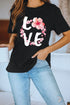 Black Love Cherry Blossoms Graphic Print Short Sleeve T Shirt