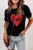 Black Love Heart Shaped Glitter Print Short Sleeve T Shirt
