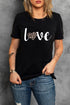 Black Love Leopard Heart Shape Print Short Sleeve T Shirt