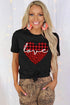 Black Love Leopard Plaid Heart Shaped Crewneck T Shirt