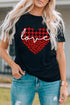 Black Love Leopard Plaid Heart Shaped Crewneck T Shirt