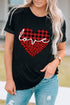 Black Love Leopard Plaid Heart Shaped Crewneck T Shirt