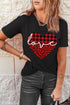 Black Love Leopard Plaid Heart Shaped Crewneck T Shirt