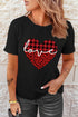 Black Love Leopard Plaid Heart Shaped Crewneck T Shirt