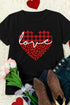 Black Love Leopard Plaid Heart Shaped Crewneck T Shirt