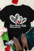 Black Love Never Fails Leopard Sequin Heart Graphic Valentines Tee
