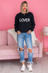 Black Lover Letter Print Crew Neck Pullover Sweatshirt
