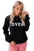 Black Lover Letter Print Crew Neck Pullover Sweatshirt