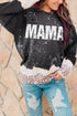 Black Mama Bleached Leopard Trim Pullover Sweatshirt