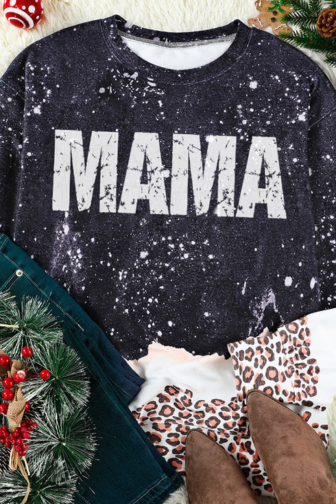 Black Mama Bleached Leopard Trim Pullover Sweatshirt