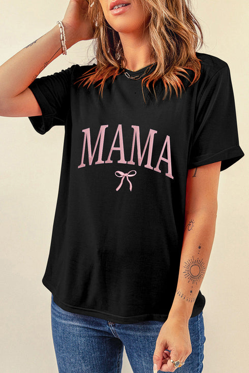 Black MAMA Bow Embroidered Crewneck Tee