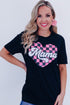 Black Mama Checkered Heart Shape Print Crewneck T Shirt