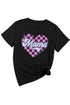 Black Mama Checkered Heart Shape Print Crewneck T Shirt