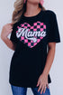 Black Mama Checkered Heart Shape Print Crewneck T Shirt