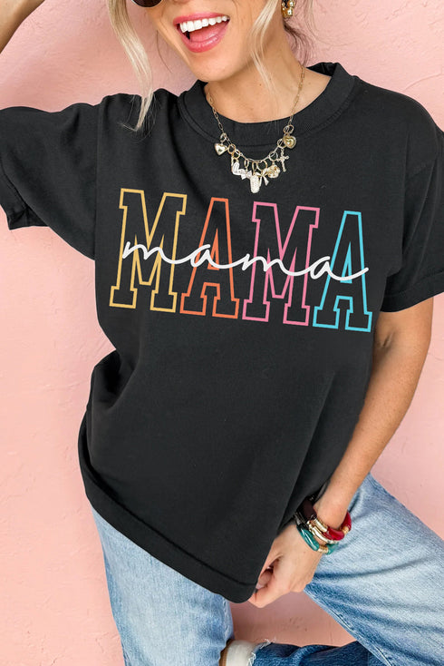 Black MAMA Crew Neck Graphic Tee