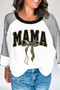 Black MAMA Leopard Bow Print Contrast Sleeves Loose Top