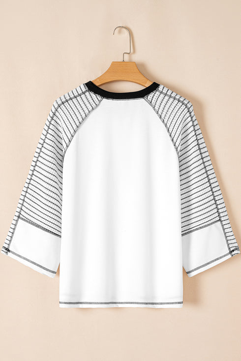 Black MAMA Leopard Bow Print Contrast Sleeves Loose Top