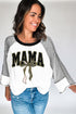Black MAMA Leopard Bow Print Contrast Sleeves Loose Top