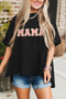 Black MAMA Patched Graphic Drop Shoulder Loose Tee