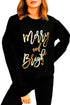 Black Merry & Bright Letter Print Pullover Sweatshirt