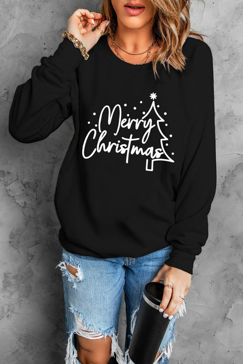 Black Merry Christmas Tree Sketch Sweatshirt