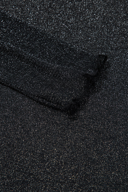Black Metallic Glitter Mesh Long Sleeve Top