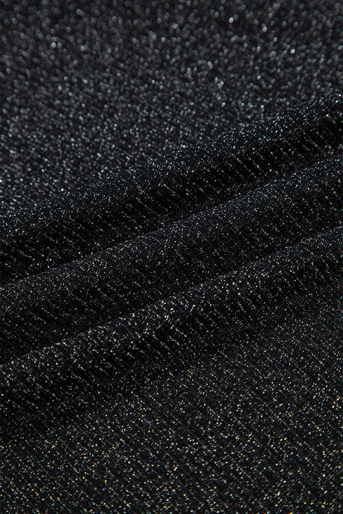 Black Metallic Glitter Mesh Long Sleeve Top