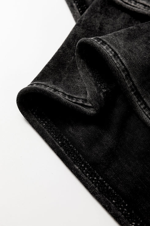 Black Mineral Wash French Terry High Waist Casual Shorts