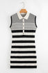 Black Mixed Striped Print Half Placket Collared Cap Sleeve Bodycon Sweater Dress