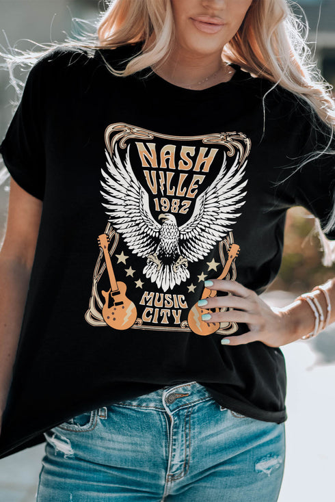 Black Nash Ville 1982 Vintage Music City Graphic Tee