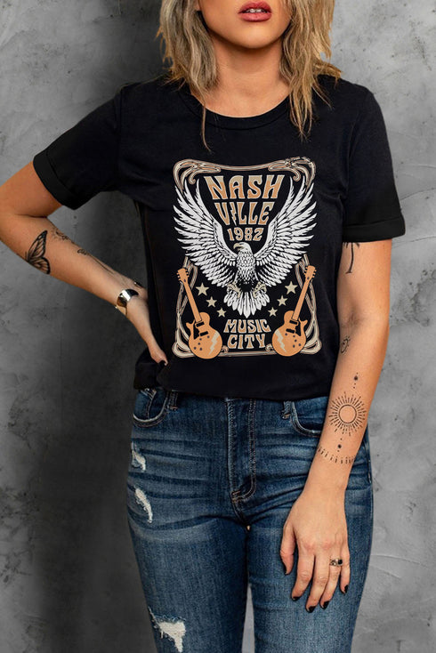 Black Nash Ville 1982 Vintage Music City Graphic Tee