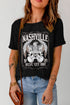 Black Nashville Eagle Guitar Graphic Print Short Sleeve T Shirt